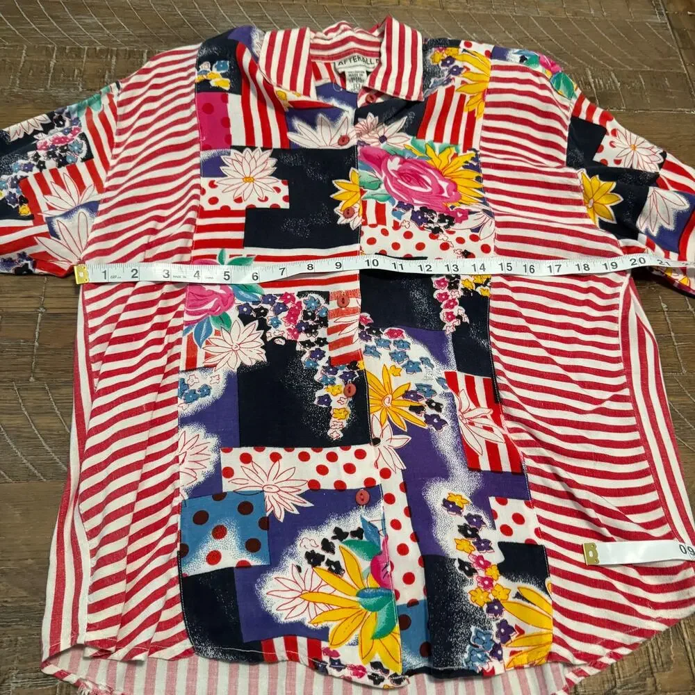 Vintage Afterall Womens L 2 Piece Set Mixed Print Blouse Shorts Outfit 90s Flaw